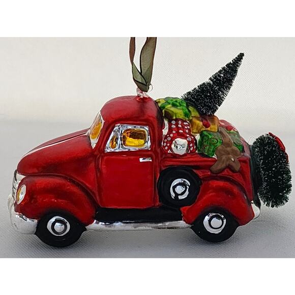 ORNAMENT-Holiday-Glass-Red Pickup Truck-Christmas Tree-Unique-Novelty-Large - Picture 8 of 14